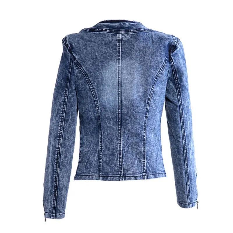 Spring Fashion Women Denim Jacket Slim Zipper Casual Short Sequins Outerwear Ladies Vintage Biker Crystal Chaqueta Mujer A237