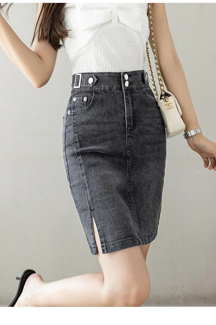 Autumn 2023 Plus Size Skirt For Women High Waist Large Size Slit Black Or Blue Jeans Skirts Korean Fashion Slim Jupe Femme Autumn 2023 Plus Size Skirt For Women High Waist Large Size Slit Black Or Blue Jeans Skirts Korean Fashion Slim Jupe Femme