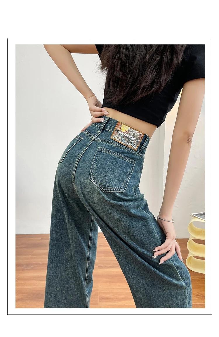 No stretch women jeans new straight leg wide streetwear high waist boyfriend pockets denim trousers cargo pants japanese y2k