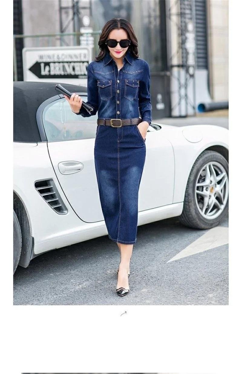 2023 New Spring Autumn Dresses For Women Casual Vintage Denim Dress Lady Long Sleeves Blue Jeans Wrap Arm Dresses Vestidos S-3XL
