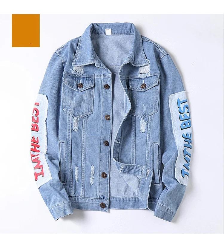 New Men Denim Jacket Fashion Man Printed Casual Street Cowboy Jacket