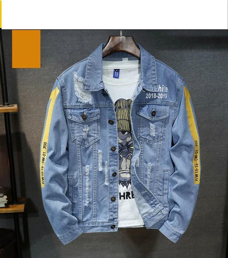 New Men Denim Jacket Fashion Man Printed Casual Street Cowboy Jacket