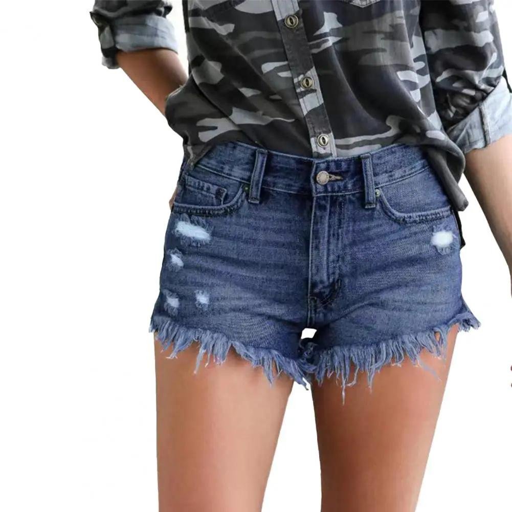 Fashion 90s Women Denim Shorts Retro Low Waist Tassels Ripped Holes Summer Shorts Trendy Casual Lady Distressed Jeans Shorts
