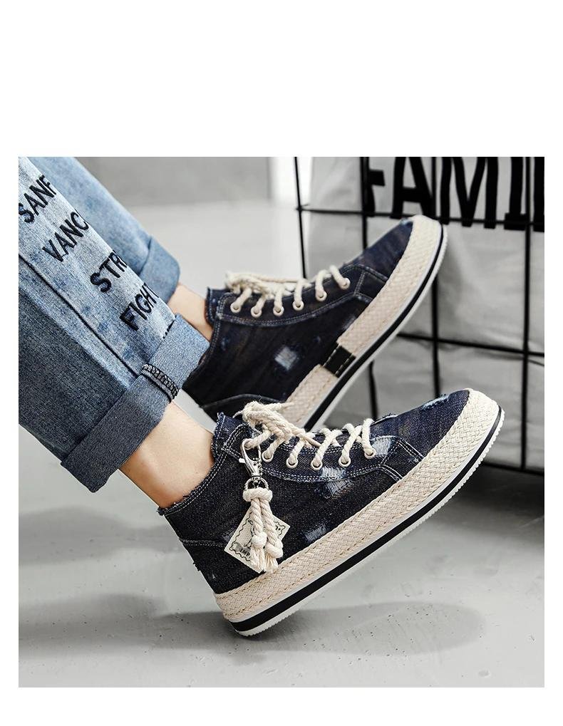 High-top Men's Sneakers New Denim Casual Shoes Comfortable and Versatile Korean Style Student Sports Trendy Shoes Men's Models