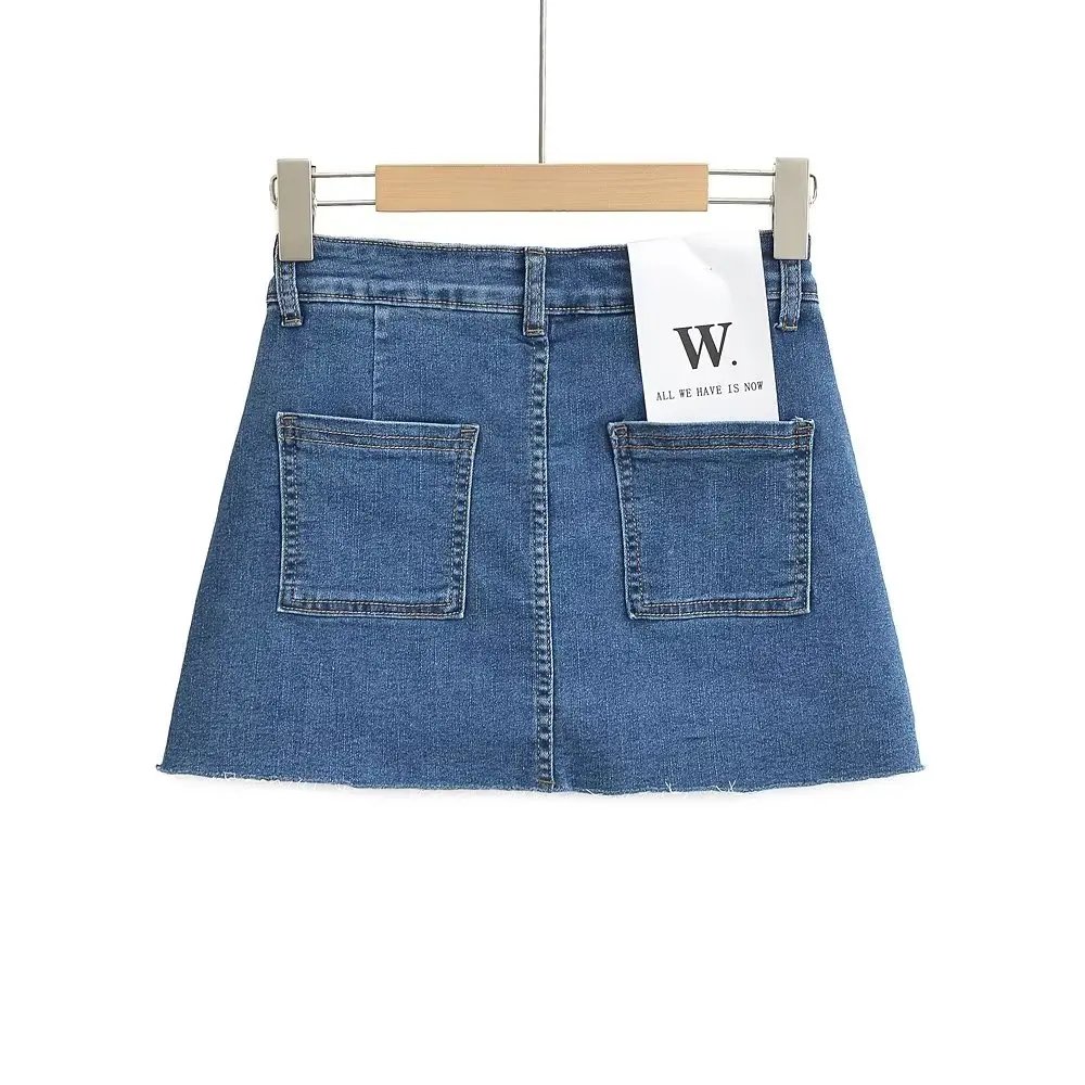 TRAF ZR Mini Denim Skirt with Pockets Y2k Streetwear Sexy High Waist Vintage Jean Coquette Shorts Skirt for Women Summer 2023