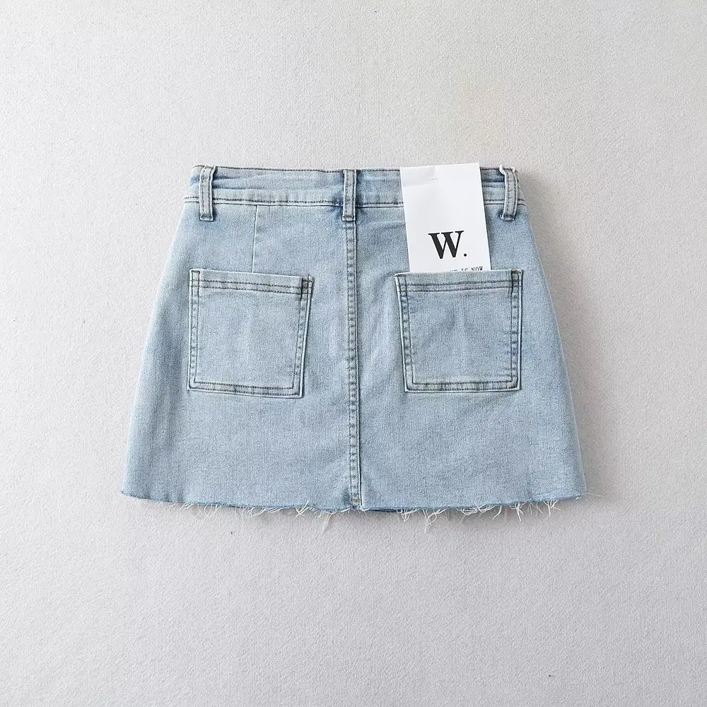 TRAF ZR Mini Denim Skirt with Pockets Y2k Streetwear Sexy High Waist Vintage Jean Coquette Shorts Skirt for Women Summer 2023