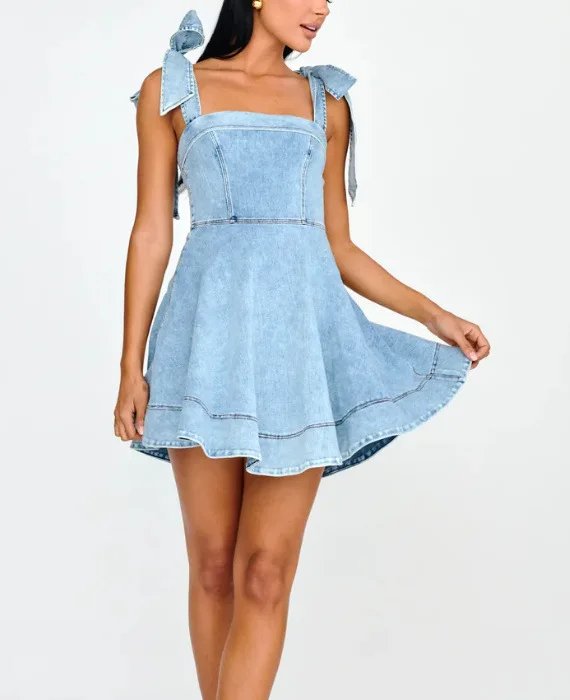 2024 Fashion Lace-up Shoulder Straps Denim Dresses Summer Casual Backless Dress Female High Waist Suspenders Mini Skirt 