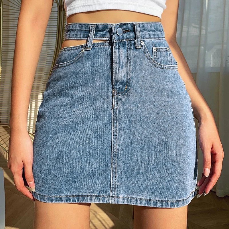 Women Fashion New Split High Waist Denim Skirt Summer Comfortable Daily Wrap Hip Half-body Dress Female Casual Trend Streetwear