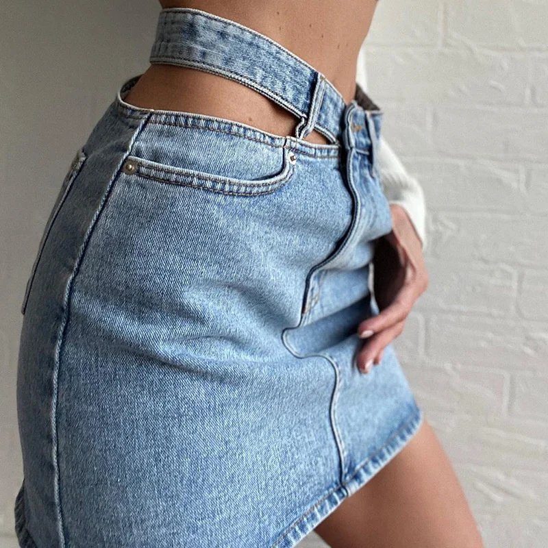 Women Fashion New Split High Waist Denim Skirt Summer Comfortable Daily Wrap Hip Half-body Dress Female Casual Trend Streetwear