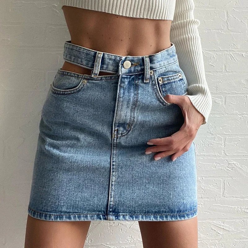 Women Fashion New Split High Waist Denim Skirt Summer Comfortable Daily Wrap Hip Half-body Dress Female Casual Trend Streetwear