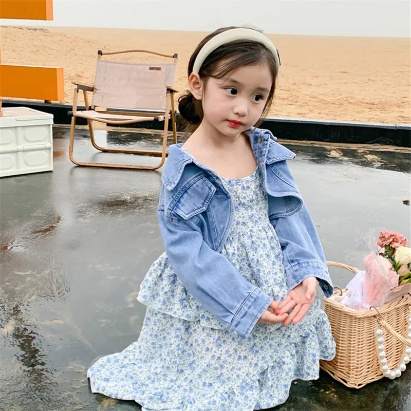 Summer Girl Set Denim Short Jacket With Suspender Dress Two-piece Set