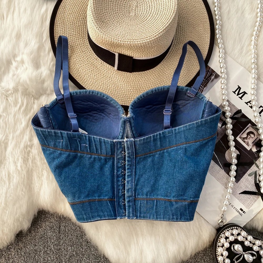 Crop Top Summer Diamond Nightclub Sexy Camis Women Outerwear Streetwear Tops Bodycon Strap Sleeveless Short Denim Camisole