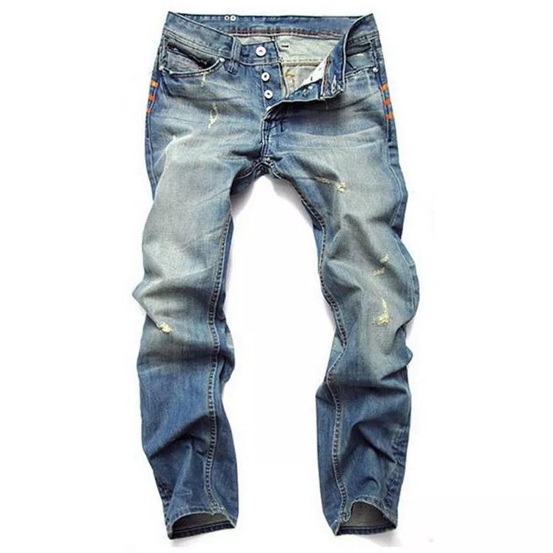 Men Pants High Quality Streetwear Ripped Nostalgic Scratched Jeans Casual Cotton Slim Fit Denim Stretch Trousers Male Pant 2022