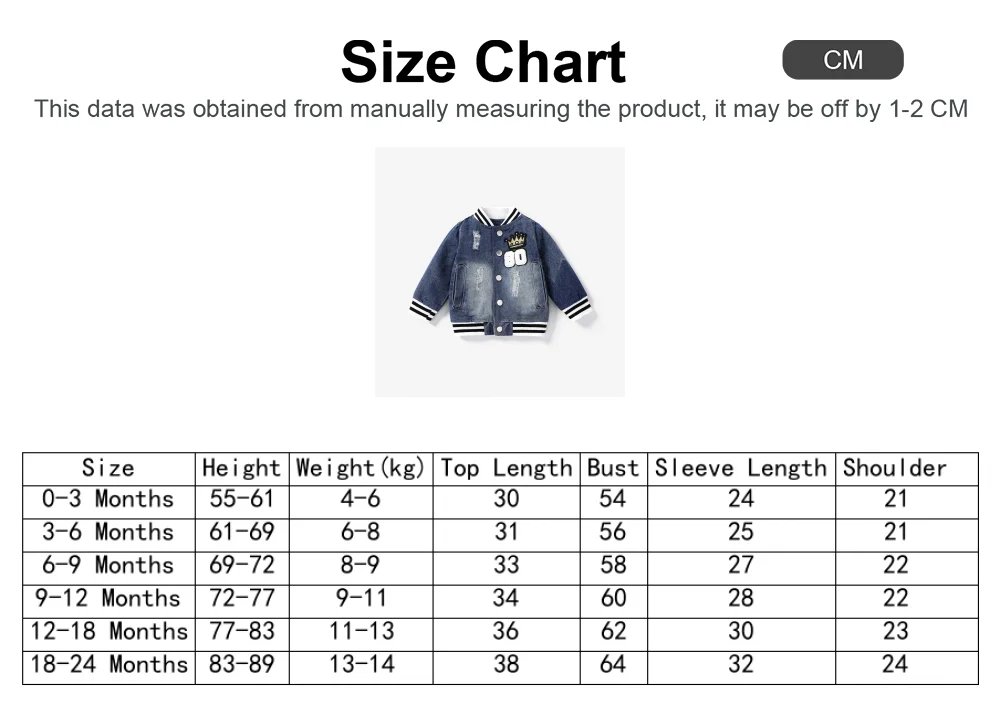 PatPat Baby Boy Hole Design Trendy Basic Long Sleeve Denim Jacket Soft and Comfortable Perfect for Outings and Daily Wear