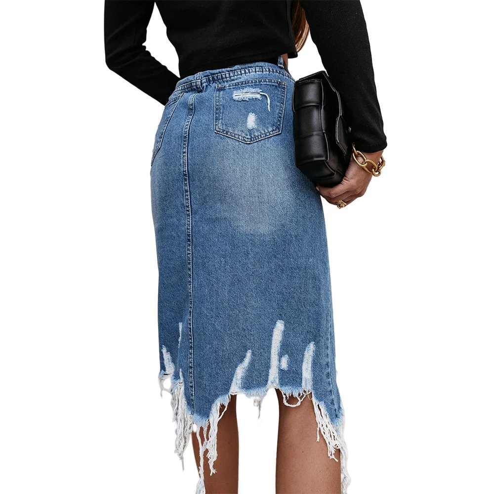 Vintage Loose Chic Skirts For Women Elegant High Waist Office Lady Long Skirt Fashion Blue Denim Skirt Female Clothing