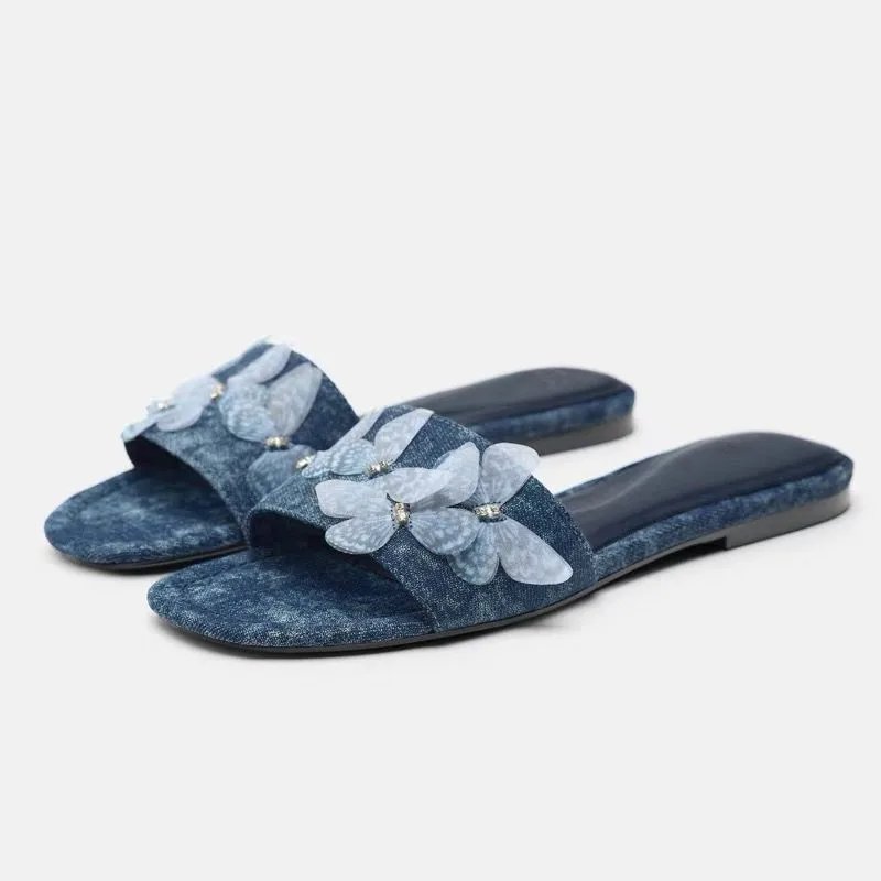 Women's Shoes Slippers Flats Low Heel Bow Knot Sweet Denim Fabric Home Designer Casual Fashion Beach Shipping Free Item on Offer