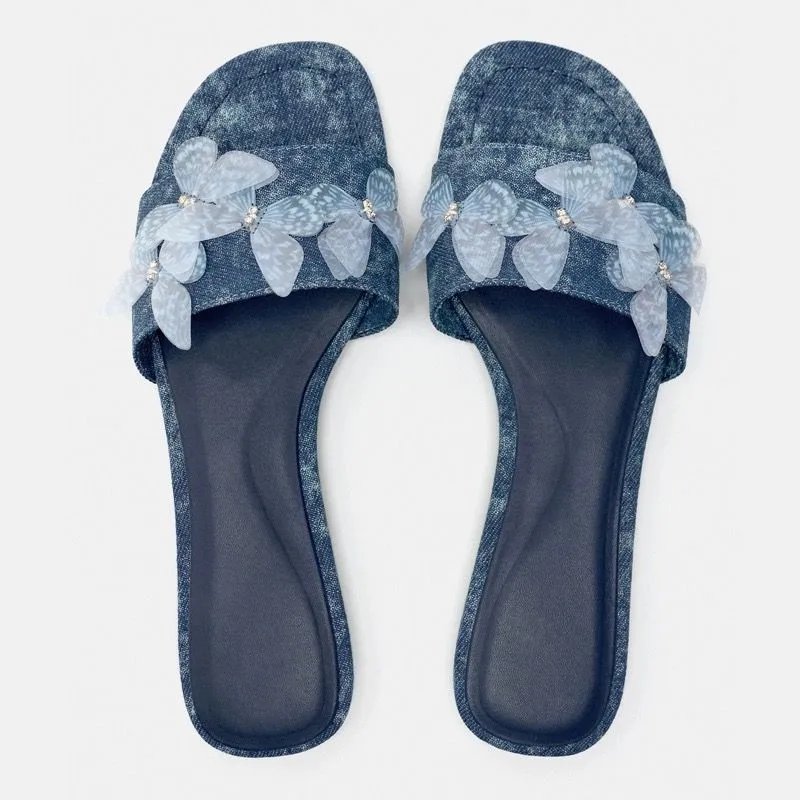 Women's Shoes Slippers Flats Low Heel Bow Knot Sweet Denim Fabric Home Designer Casual Fashion Beach Shipping Free Item on Offer