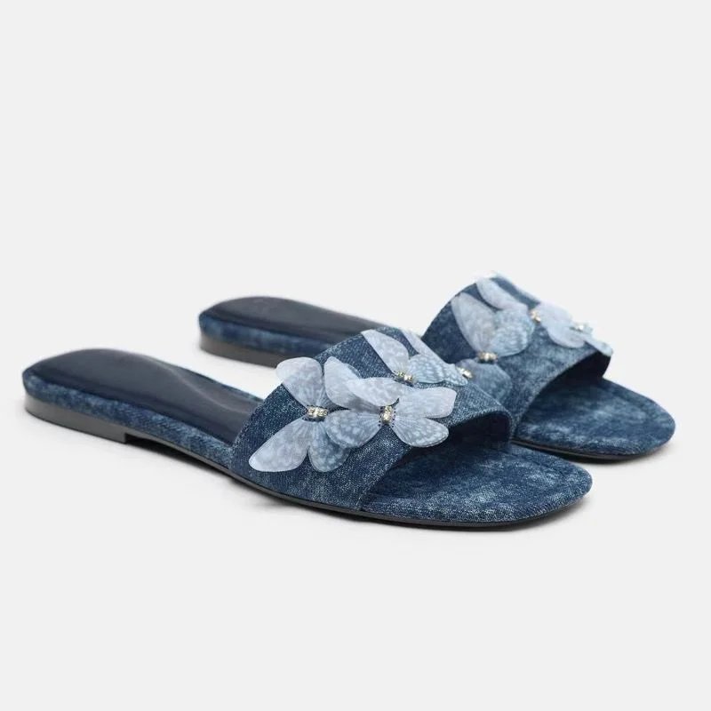 Women's Shoes Slippers Flats Low Heel Bow Knot Sweet Denim Fabric Home Designer Casual Fashion Beach Shipping Free Item on Offer