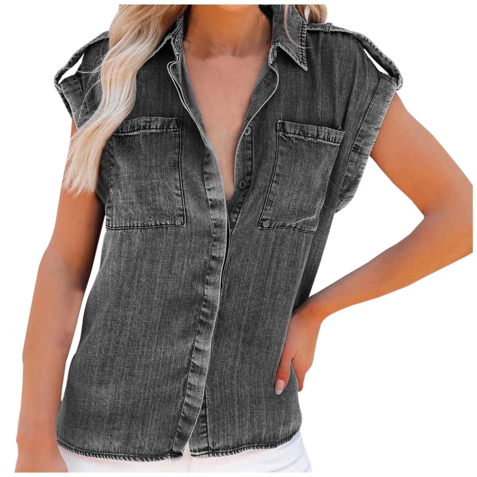 New Casual Denim Shirt Women Summer Short Sleeve Single Breasted Loose Jean Blouse Vintage Harajuku Chic Tops Office Lady Tunics