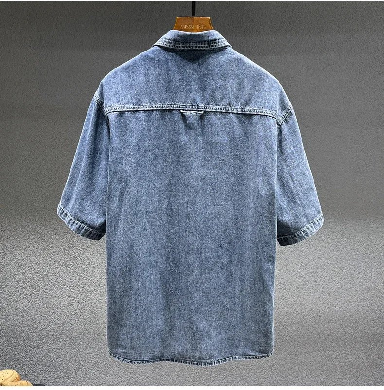 Summer New Men's Denim Short-sleeved Shirt Retro Large Size Tooling Loose Casual Denim Tops All-match 7XL 8XL
