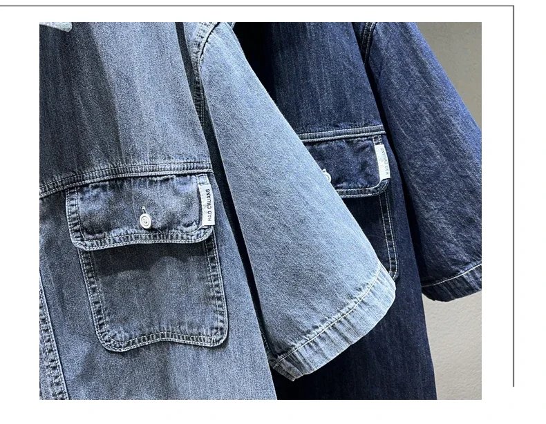 Summer New Men's Denim Short-sleeved Shirt Retro Large Size Tooling Loose Casual Denim Tops All-match 7XL 8XL