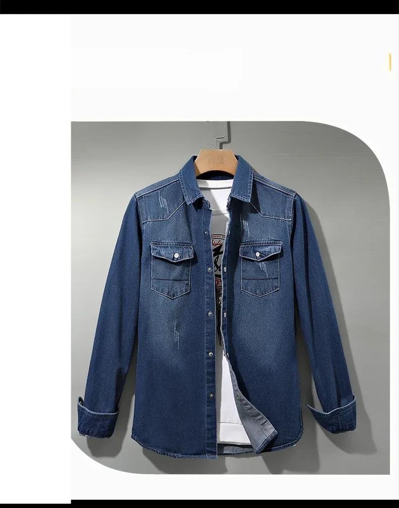 Spring Autumn Loose-fit Long Sleeve Denim Shirt Jacket Trendy Casual Simple Versatile Men's Workwear Shirt