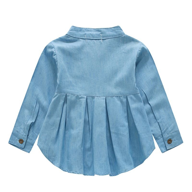 1-7Y Solid Jean Children Kids Long Sleeve Denim Girl Blouses Shirts Clothing Autumn Baby Girls Jeans Shirts Fall Spring Summer