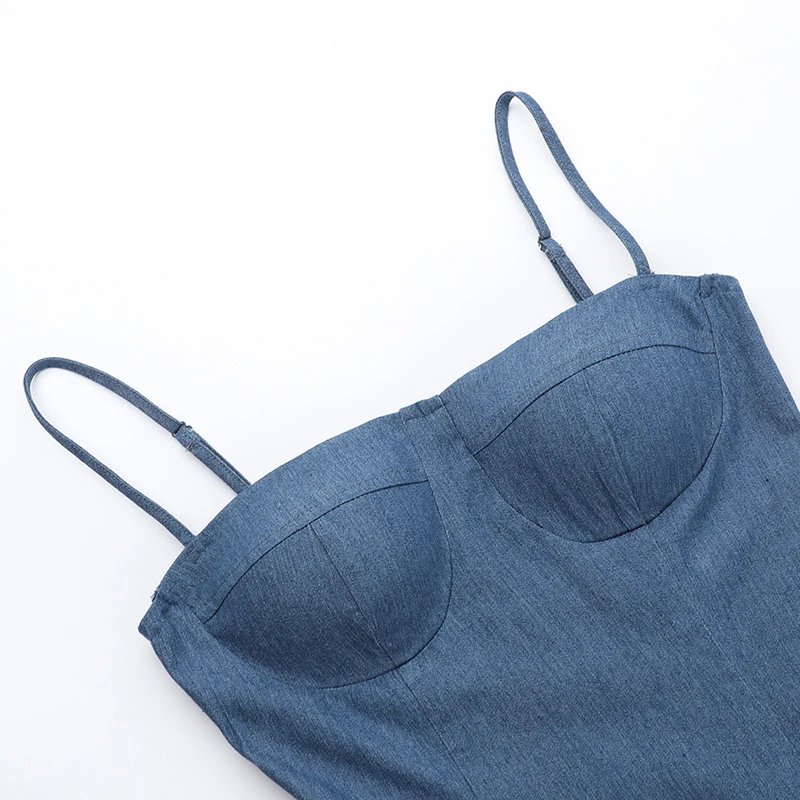 European and n 2024, the new hot girls of the summer, the imitation denim dress, the strappy dress
