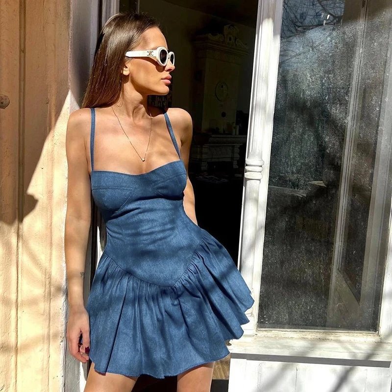 European and n 2024, the new hot girls of the summer, the imitation denim dress, the strappy dress