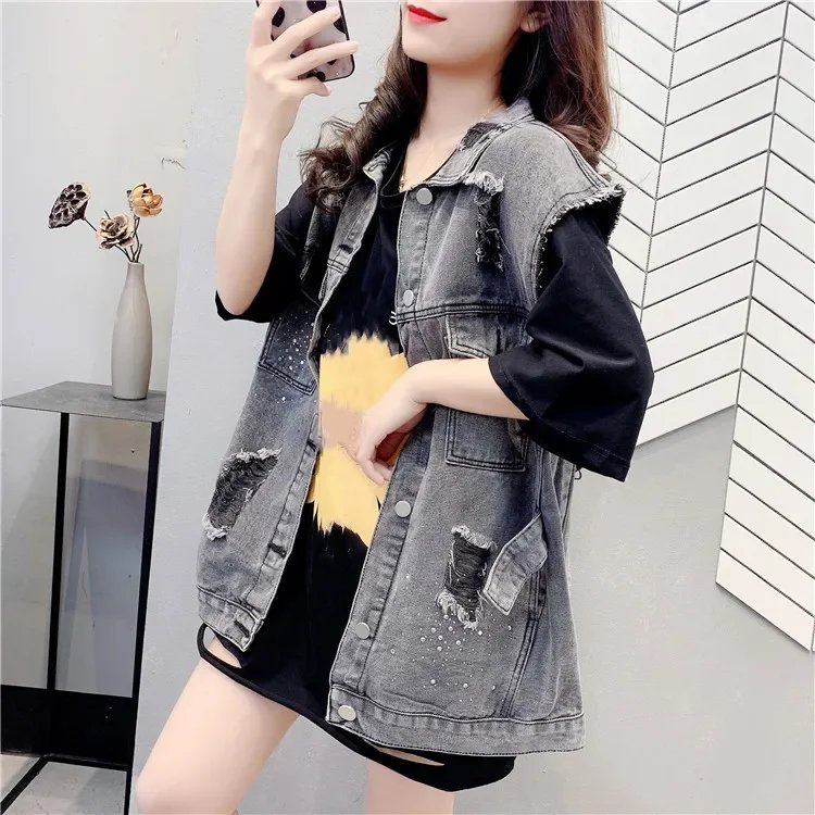 Fashion Vest for Women Denim Coat Casual Ladies Waistcoat Casacos Vestes Cowboy Outerwear Streetwear Jean Jackets Woman Clothes