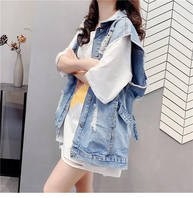 Fashion Vest for Women Denim Coat Casual Ladies Waistcoat Casacos Vestes Cowboy Outerwear Streetwear Jean Jackets Woman Clothes