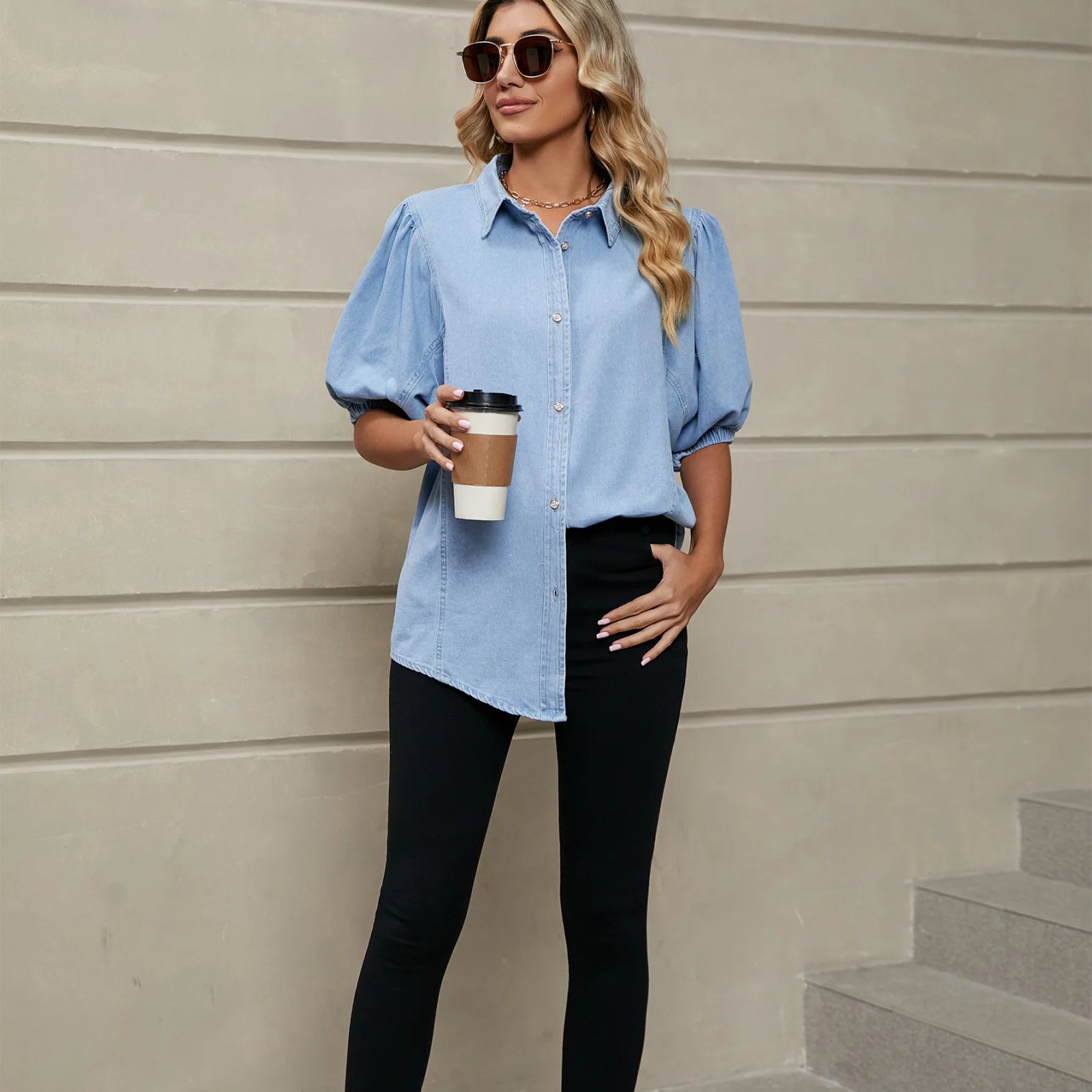 Solid Casual Loose Denim Shirts For Women 2023 Summer Vintage Women's Oversized Shirts And Blouses Fashion Youth Female Tops