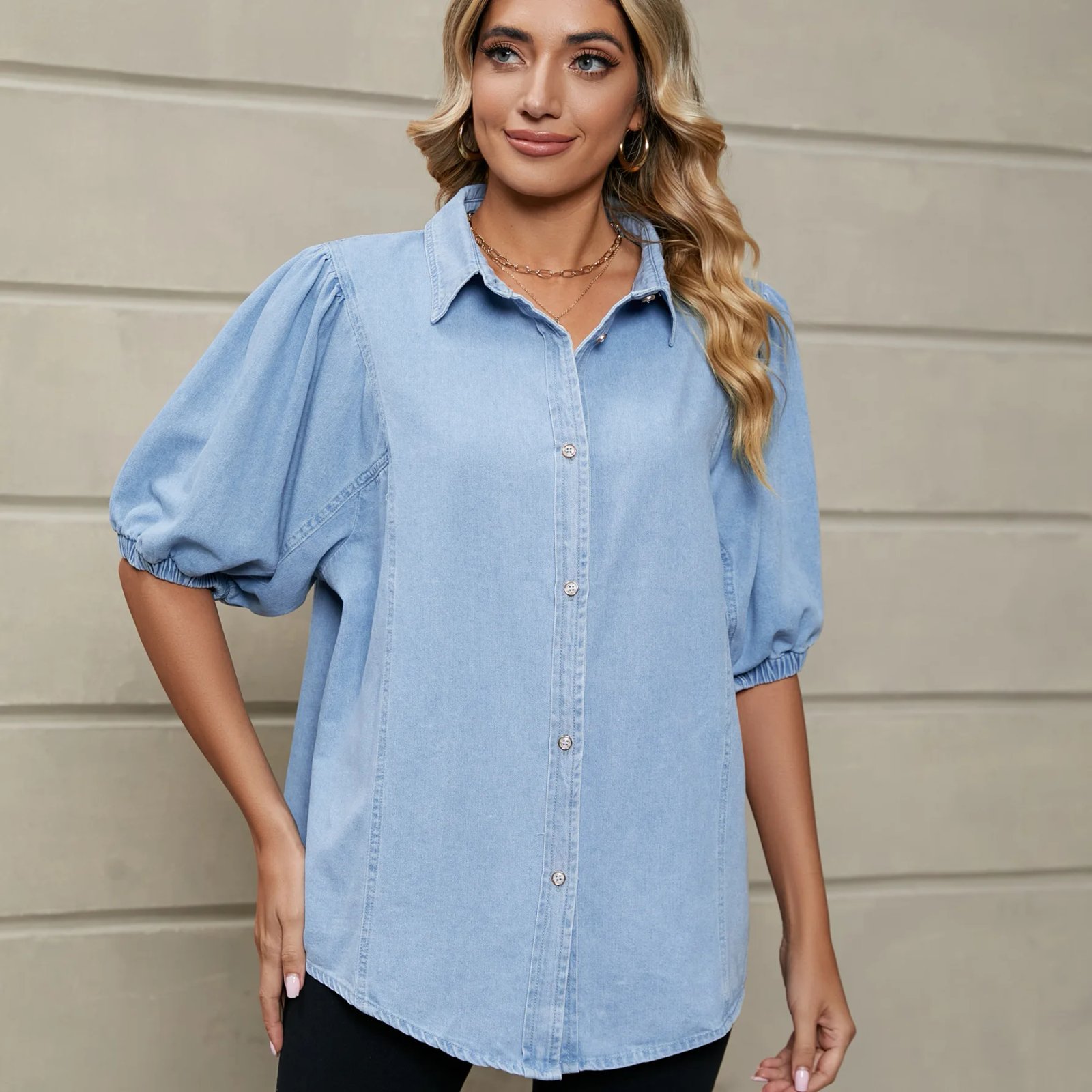 Solid Casual Loose Denim Shirts For Women 2023 Summer Vintage Women's Oversized Shirts And Blouses Fashion Youth Female Tops