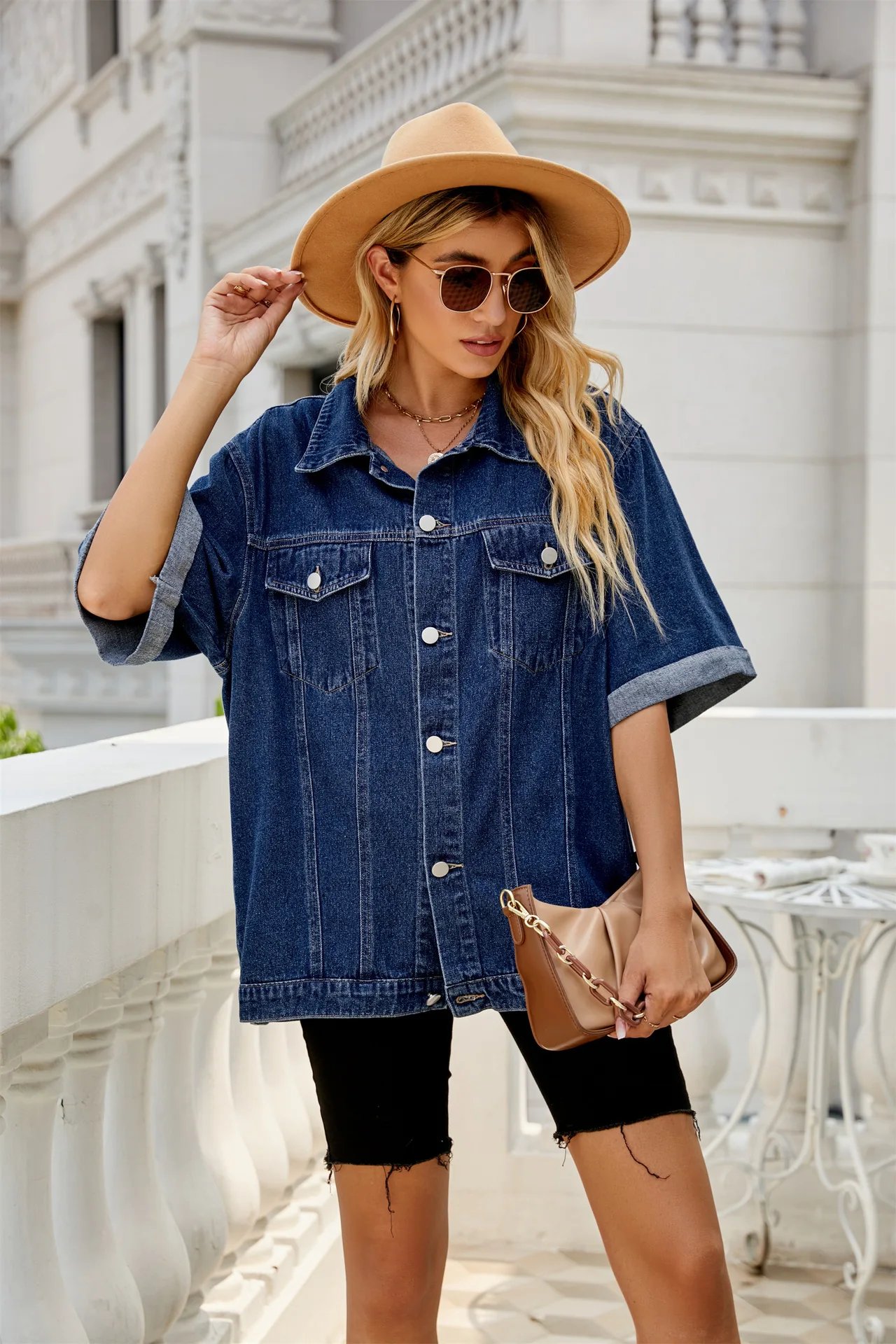 Solid Casual Loose Denim Shirts For Women 2023 Summer Vintage Women's Oversized Shirts And Blouses Fashion Youth Female Tops