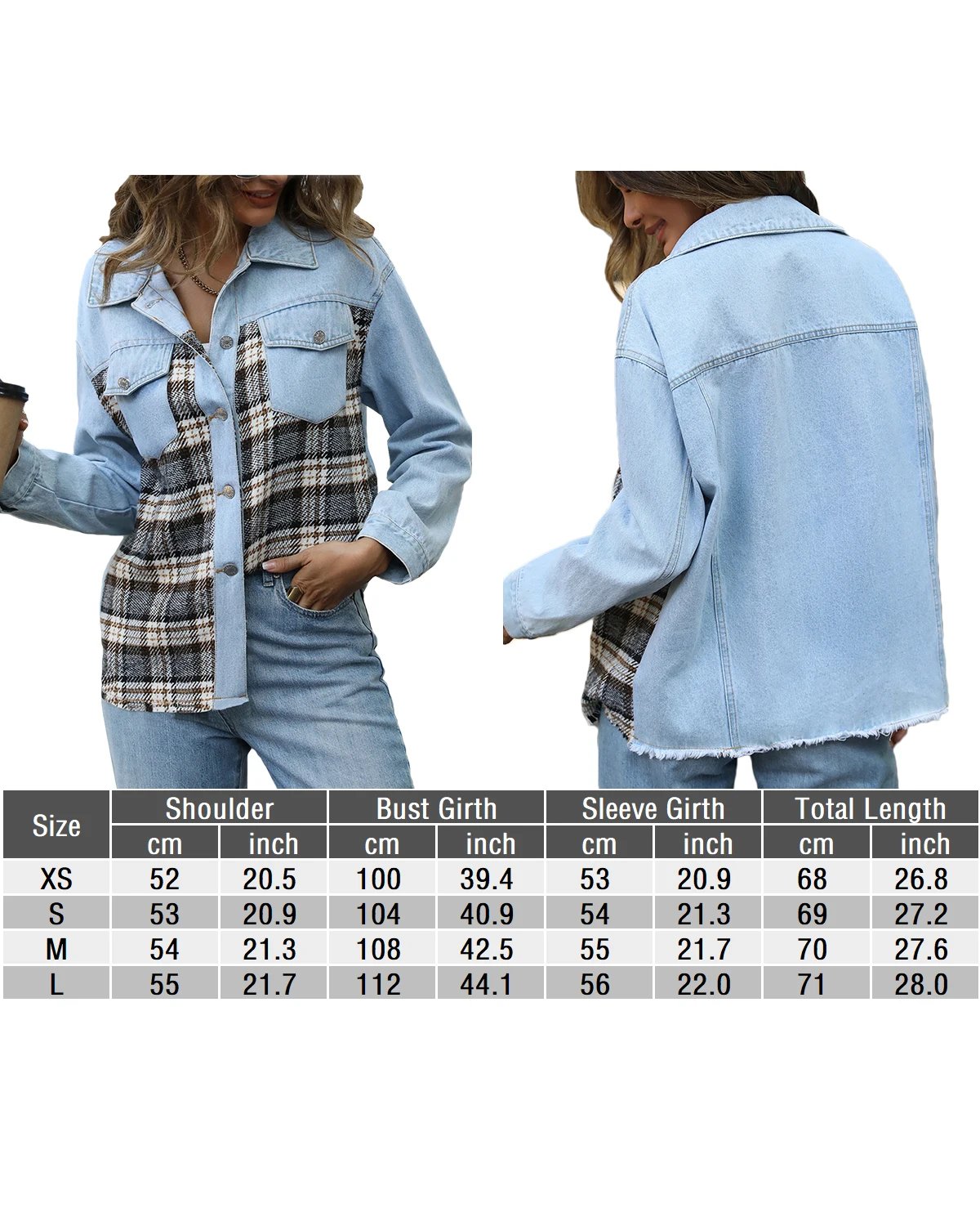 Fitaylor Spring Autumn Women Casual Lapel Button Denim Jacket Lady Vintage Plaid Patchwork Denim Jacket Coat