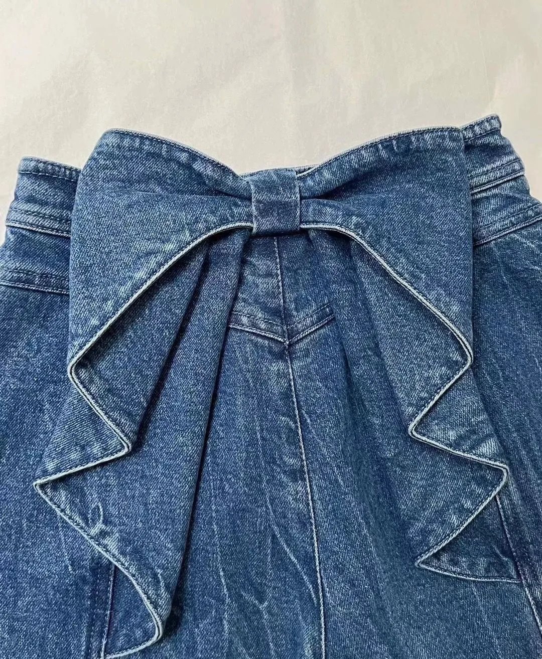 Sweet Style Street Blue American Retro Back Bow High Waisted Jeans for Women Spring New Niche Wide Leg Straight Leg Y2k Pants