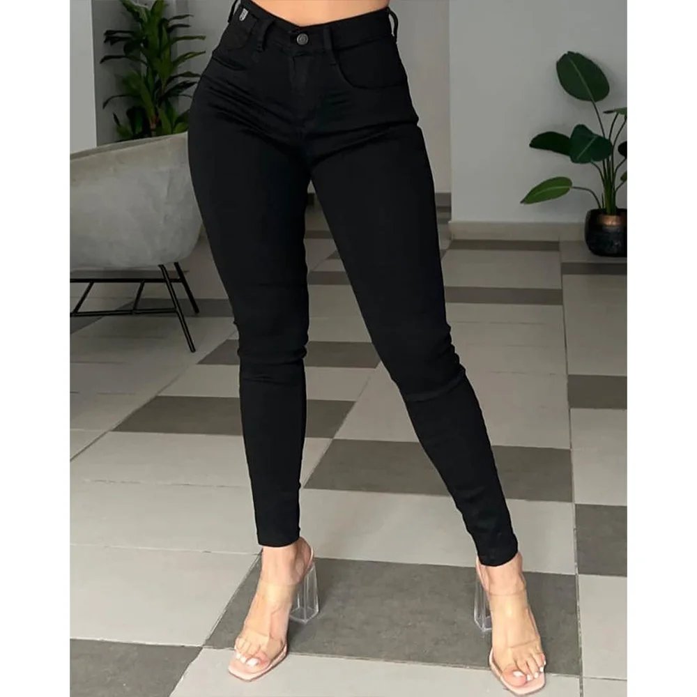 Women's Fashion Casual Jeans High Waist Slim Fit Pencil Pants Pocket Slimming Tight Commuter Versatile Denim Pants Street trendy