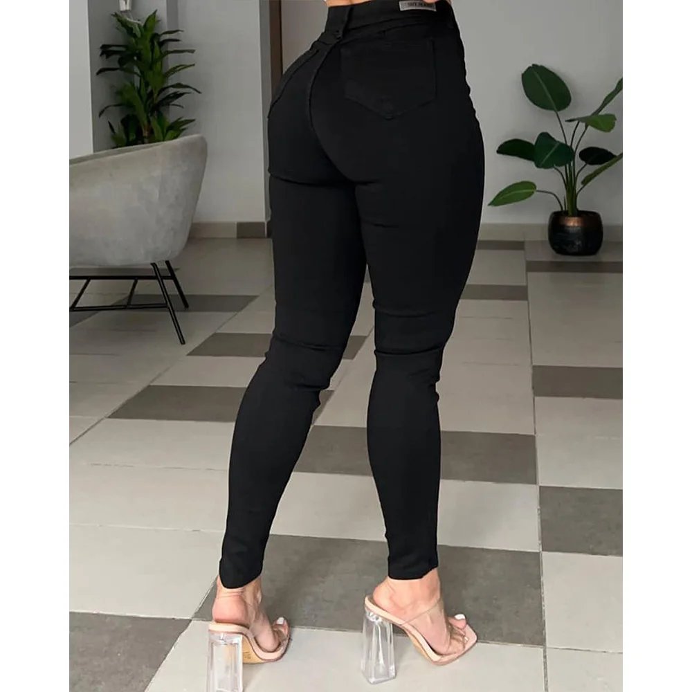 Women's Fashion Casual Jeans High Waist Slim Fit Pencil Pants Pocket Slimming Tight Commuter Versatile Denim Pants Street trendy