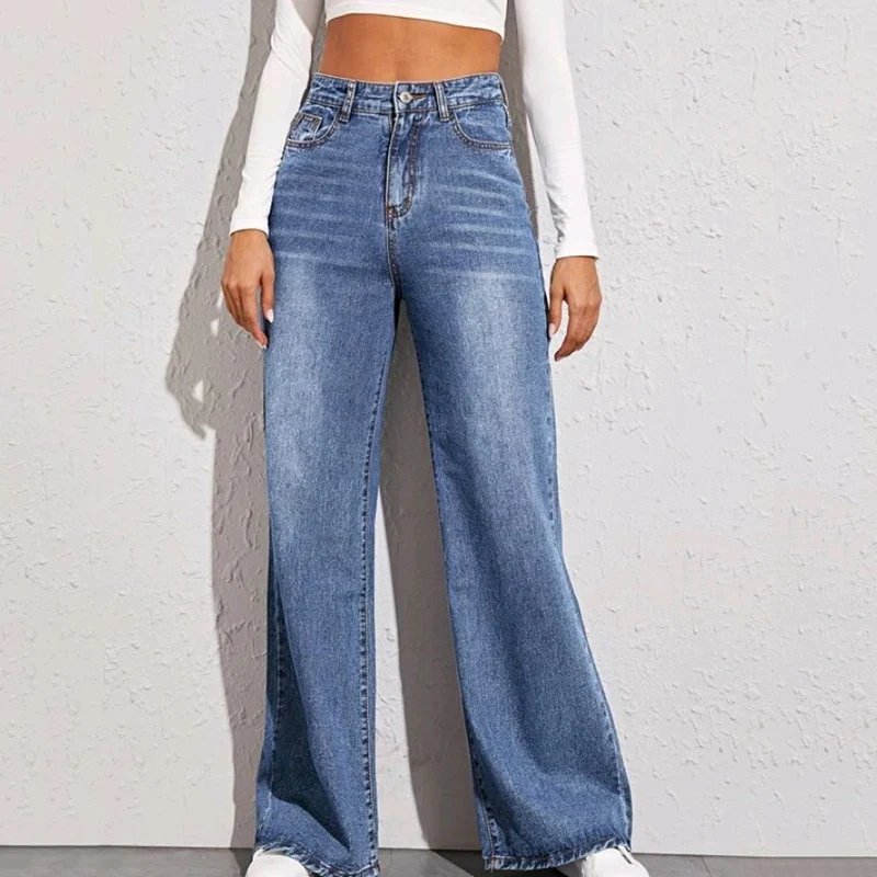 Rimocy Autumn Winter Vintage Denim Pants Women 2024 Fashion Baggy High Waist Jeans Woman Streetwear Wide Leg Straight Trousers