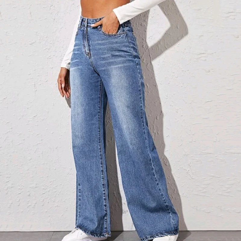 Rimocy Autumn Winter Vintage Denim Pants Women 2024 Fashion Baggy High Waist Jeans Woman Streetwear Wide Leg Straight Trousers