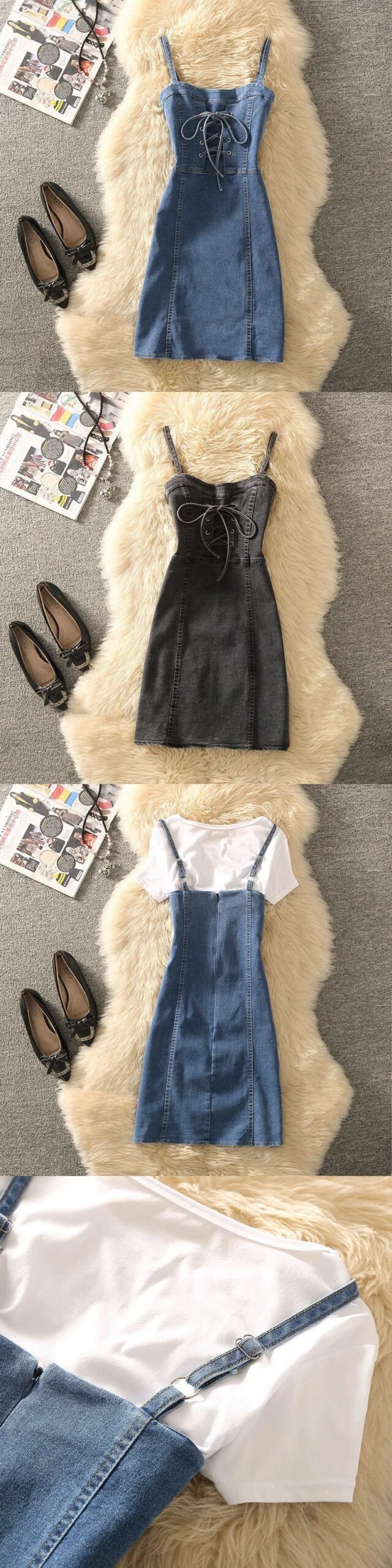 Women Sexy Jean Dress Fashion Spaghetti Strap Dresses Elegant Lace Up 2022 New Female Bodycon Mini A-line Dress