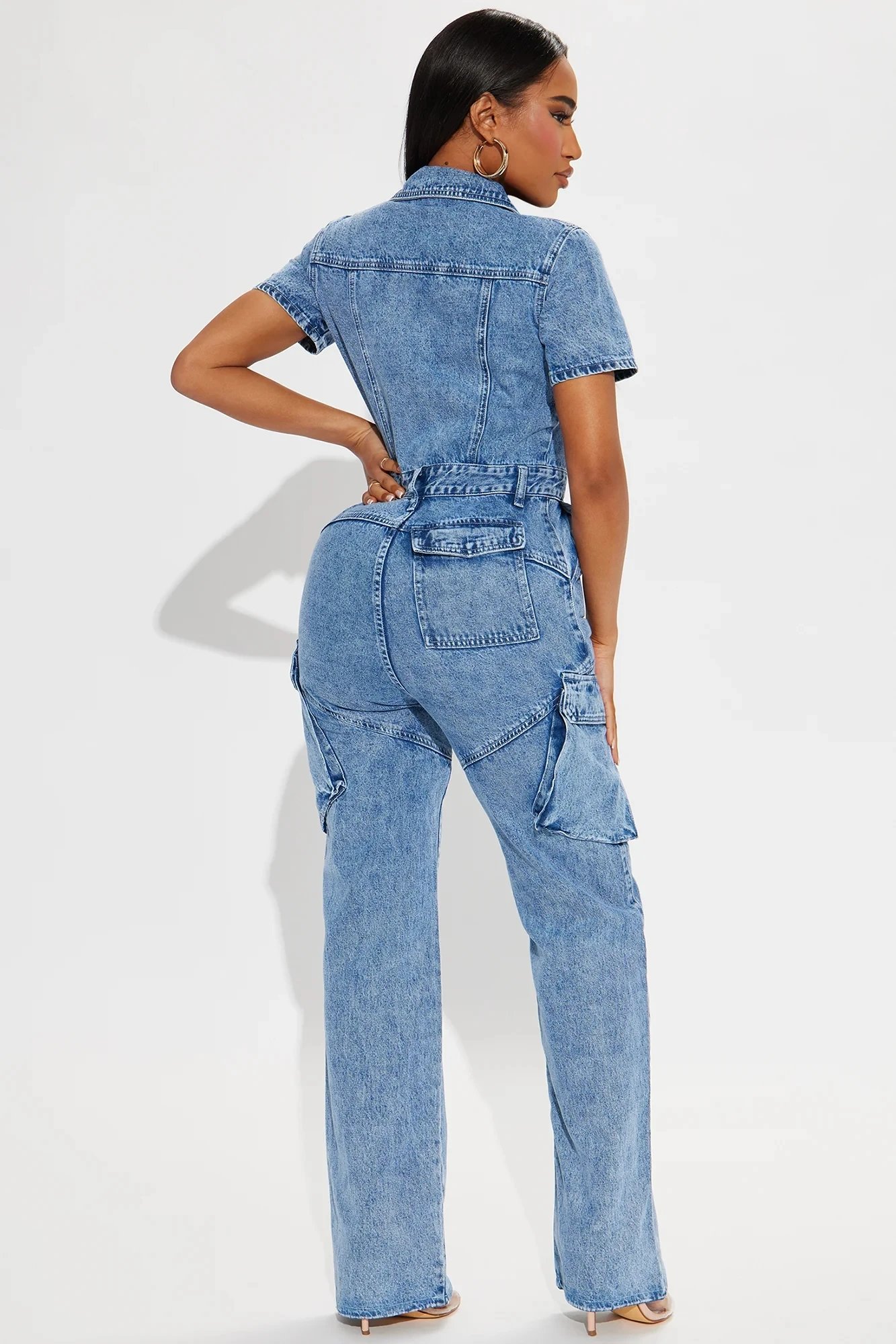 Multi Pockets Jeans Cargo Jumpsuit Sexy Women Turn Down Collar Elegant Denim Casual Overalls Romper