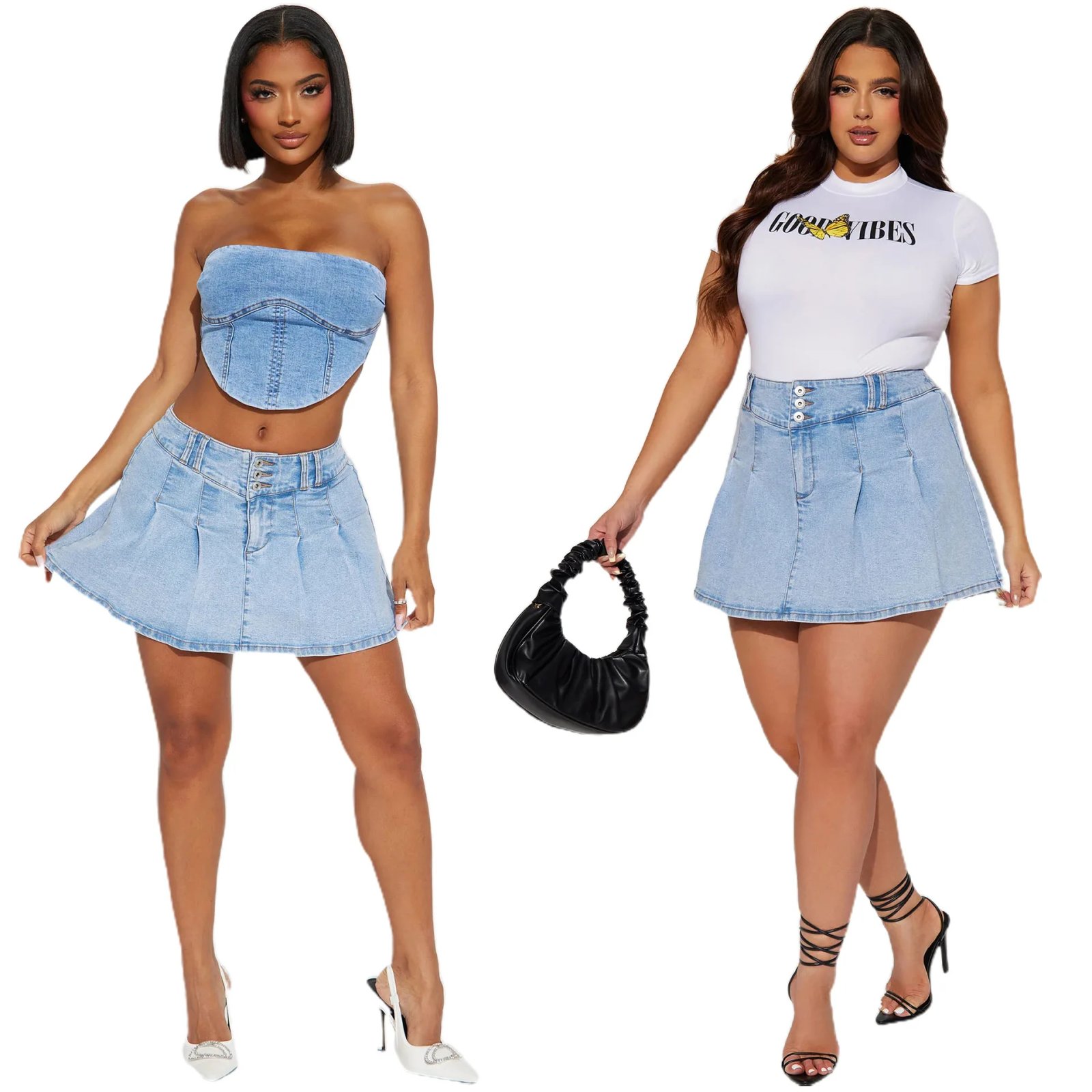 Casual Denim Pleated Mini Skirt Sexy Women High Waist Elegant Streetwear Blue Jeans Cargo Skirt