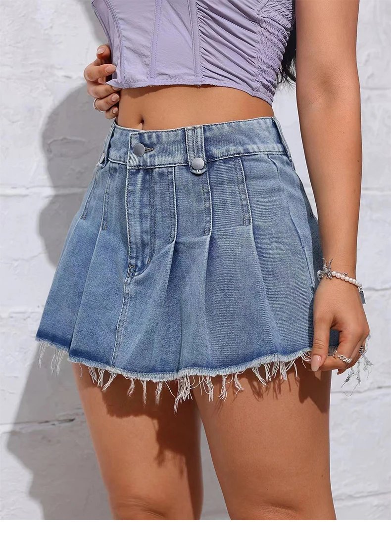 Fashion Y2k Blue Denim Skirt Women High Waist Slim Gothic Mini Short Skirt Matching Cute Pleated Denim Skirts