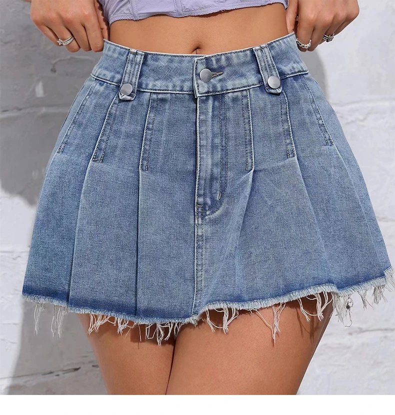 Fashion Y2k Blue Denim Skirt Women High Waist Slim Gothic Mini Short Skirt Matching Cute Pleated Denim Skirts