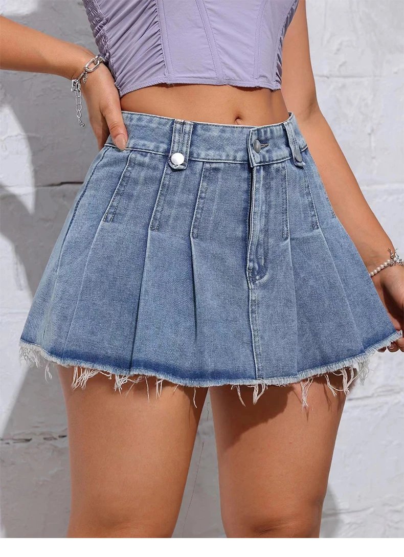 Fashion Y2k Blue Denim Skirt Women High Waist Slim Gothic Mini Short Skirt Matching Cute Pleated Denim Skirts