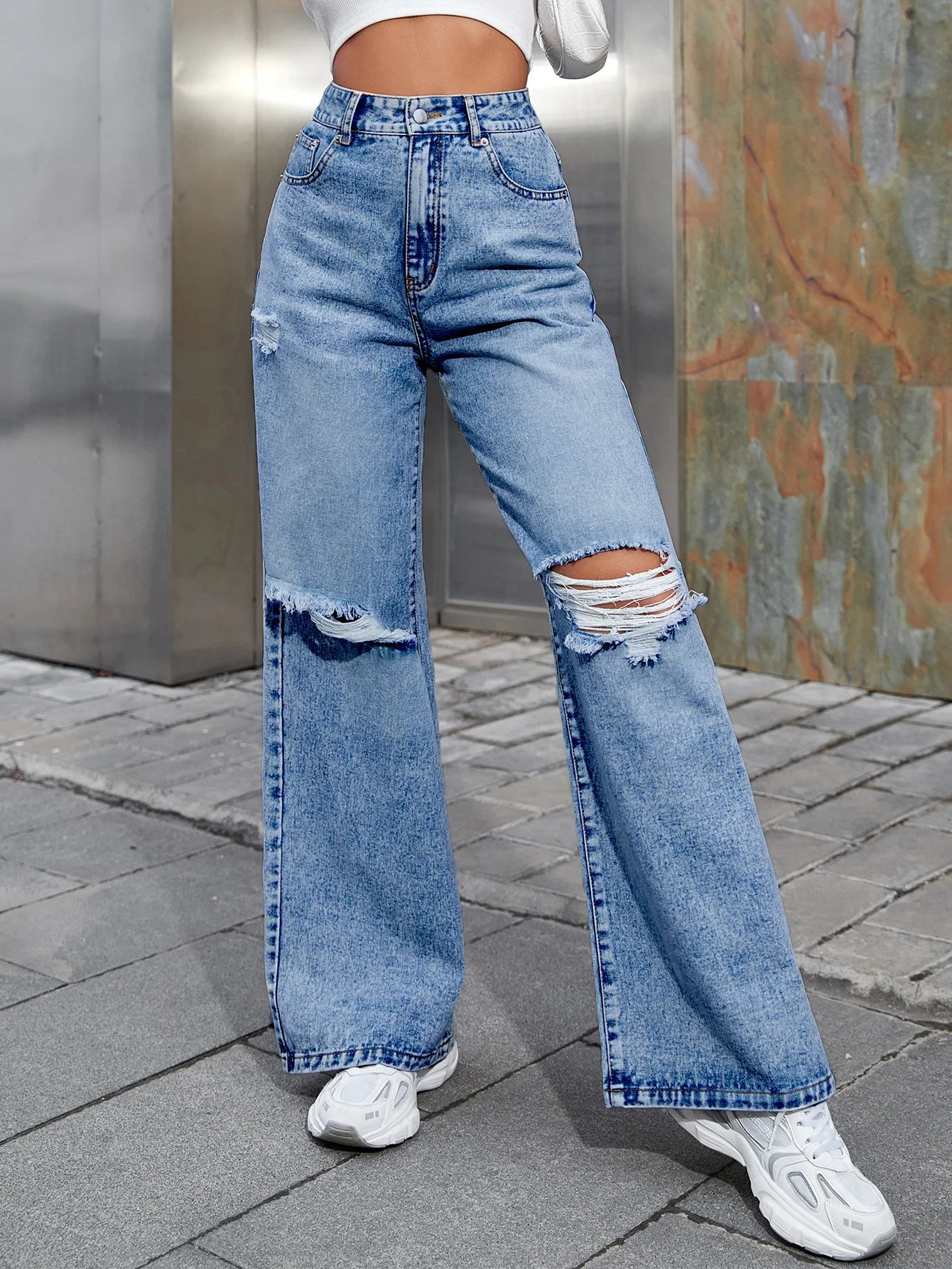 Summer Y2k Ripped Wide Leg Baggy Jeans Women 2024 Fashion High Waist New In Denim Pants Trousers Casual