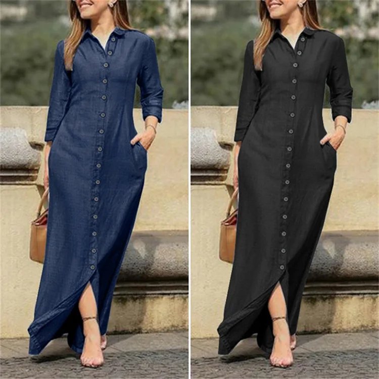 2023 Autumn Elegant Women's Denim Dress Long Sleeve Buttons Shirt Long Dress Female Fashion New Elegant Casual Ladies Clothes