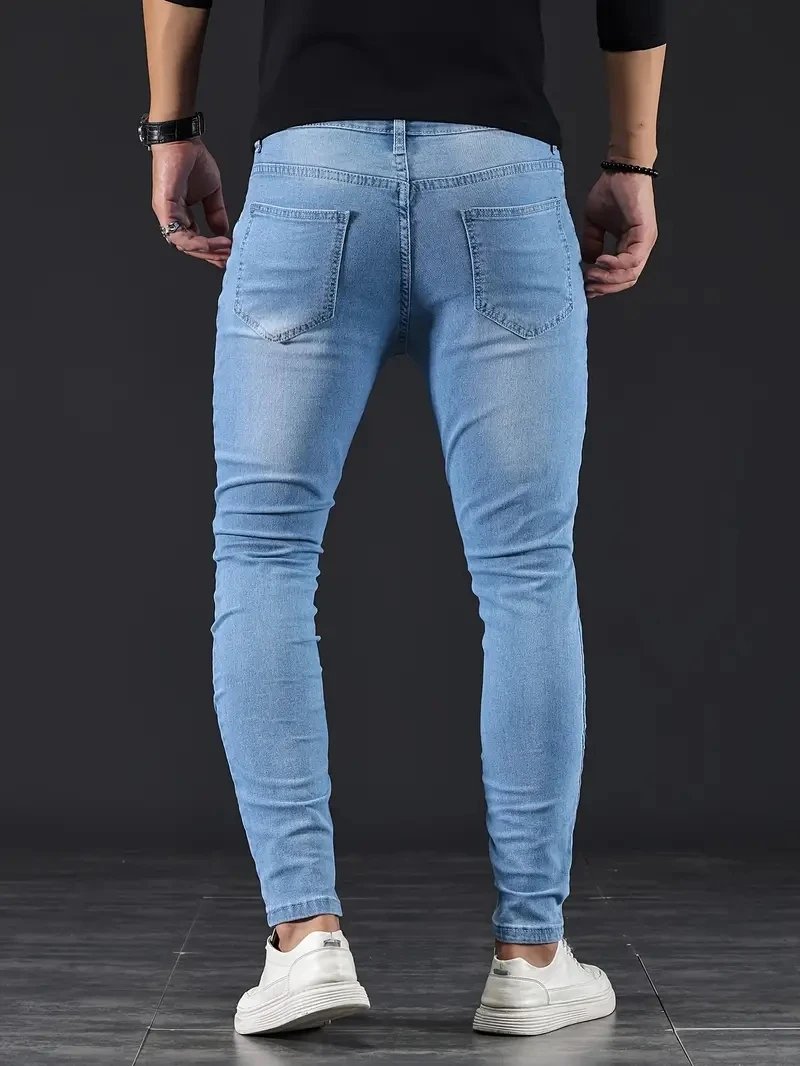 Y2k Mens Streetwear Jeans Blue Black Skinny Pants Fashion Harajuku Classic Elastic Cotton Slim Denim Pants Men clothing New