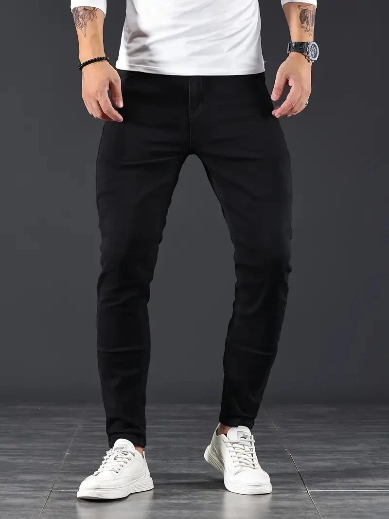 Y2k Mens Streetwear Jeans Blue Black Skinny Pants Fashion Harajuku Classic Elastic Cotton Slim Denim Pants Men clothing New